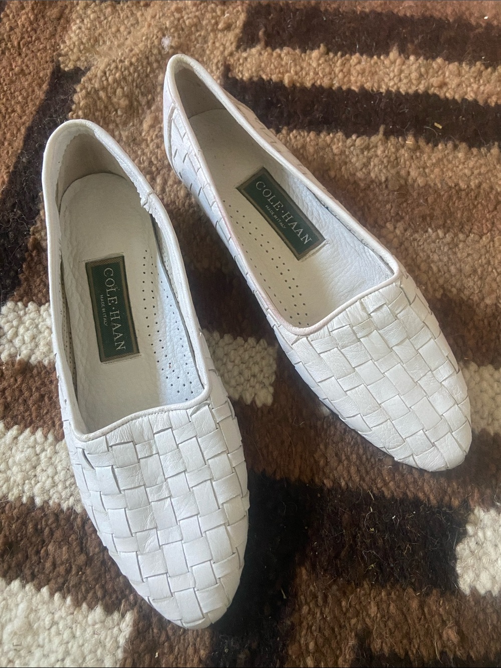 Cole Haan Vintage 90s Bright White Woven Leather Slip-Ons 6.5